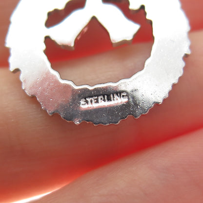 925 Sterling Silver Vintage Enamel Christmas Wreath & Bell Charm Pendant