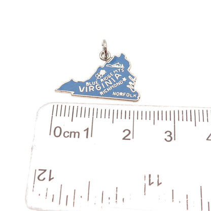 FRENCH & FRANKLIN 925 Sterling Silver Vintage Enamel Virginia Mini Charm Pendant