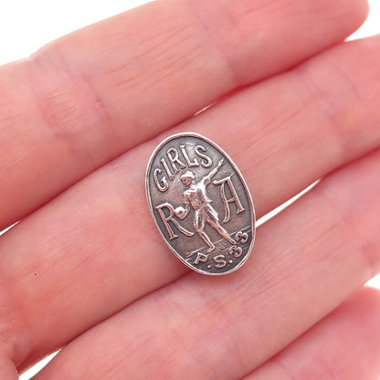 925 Sterling Silver Antique Art Deco Playground & Recreation Girls Athletics Pin