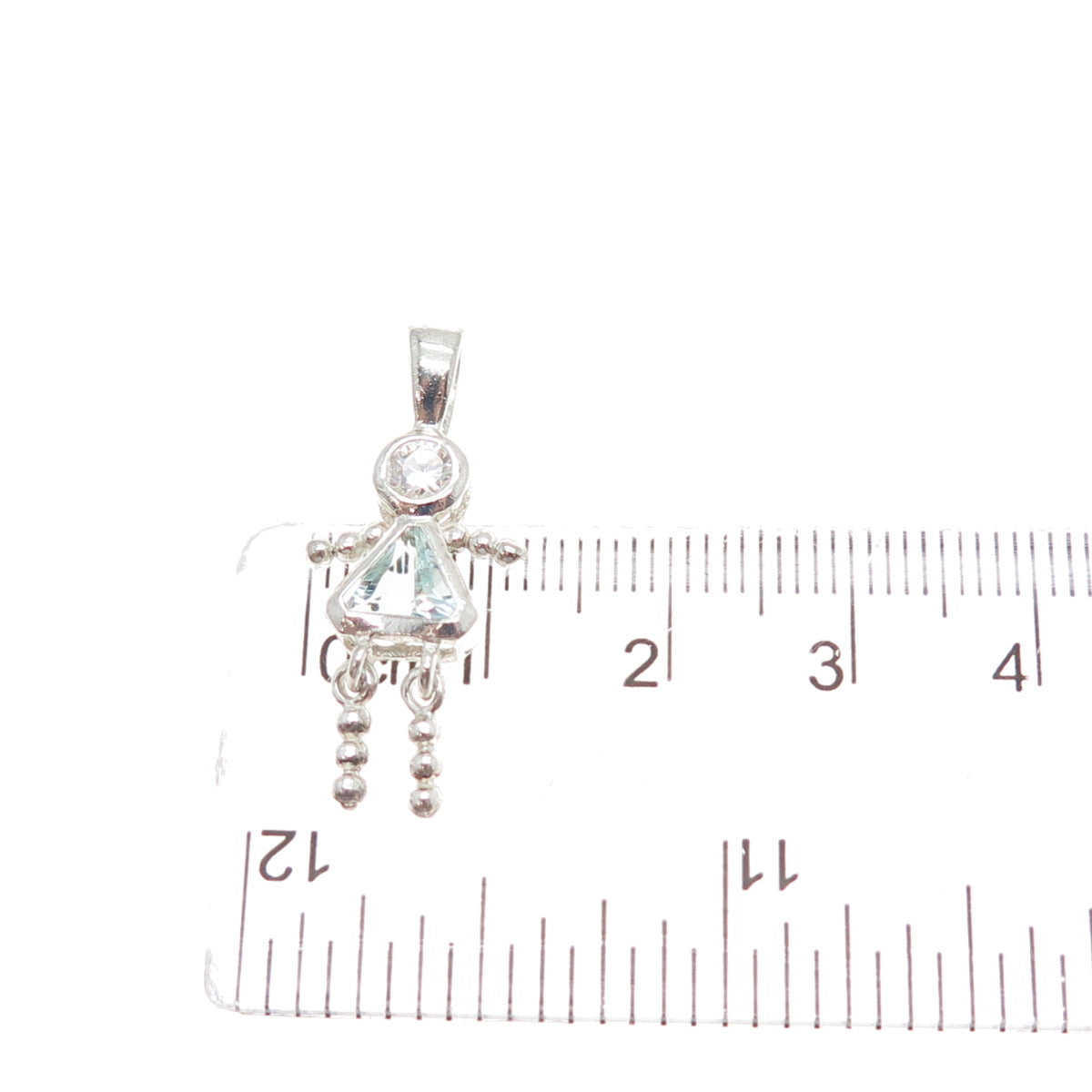 CELLINI Sterling Vintage Blue White CZ March Birthstone Girl Articulated Pendant