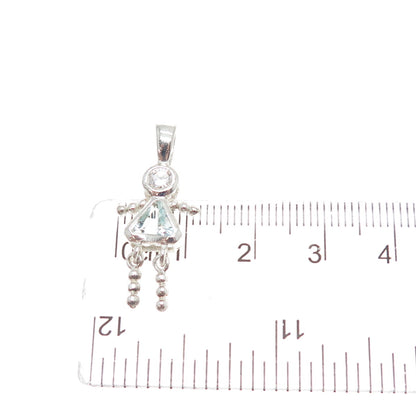 CELLINI Sterling Vintage Blue White CZ March Birthstone Girl Articulated Pendant