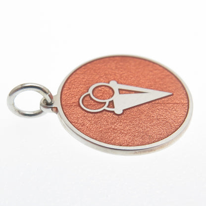 925 Sterling Silver Peach Enamel Ice Cream Round Tag Minimalist Charm Pendant