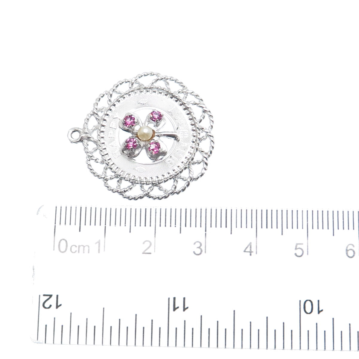 MARK MERCY Sterling Silver Vintage Faux Pearl Rhinestone Happy Birthday Pendant