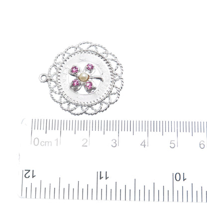 MARK MERCY Sterling Silver Vintage Faux Pearl Rhinestone Happy Birthday Pendant