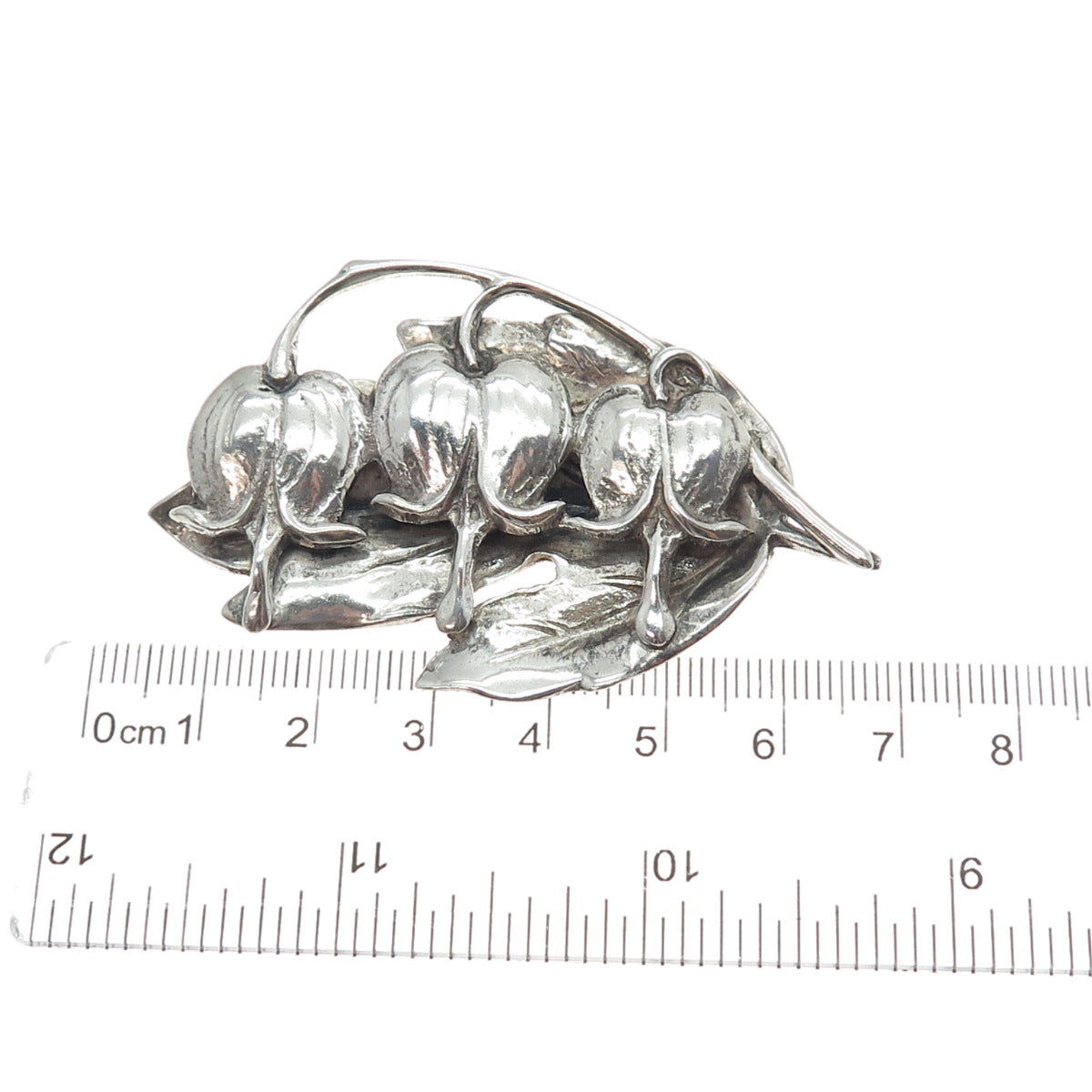 925 Sterling Silver Vintage Bluebell Flower Oxidized Pin Brooch