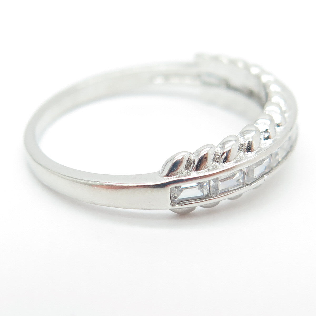 925 Sterling Silver Baguette-Cut C Z Modernist Ring Size 11.25