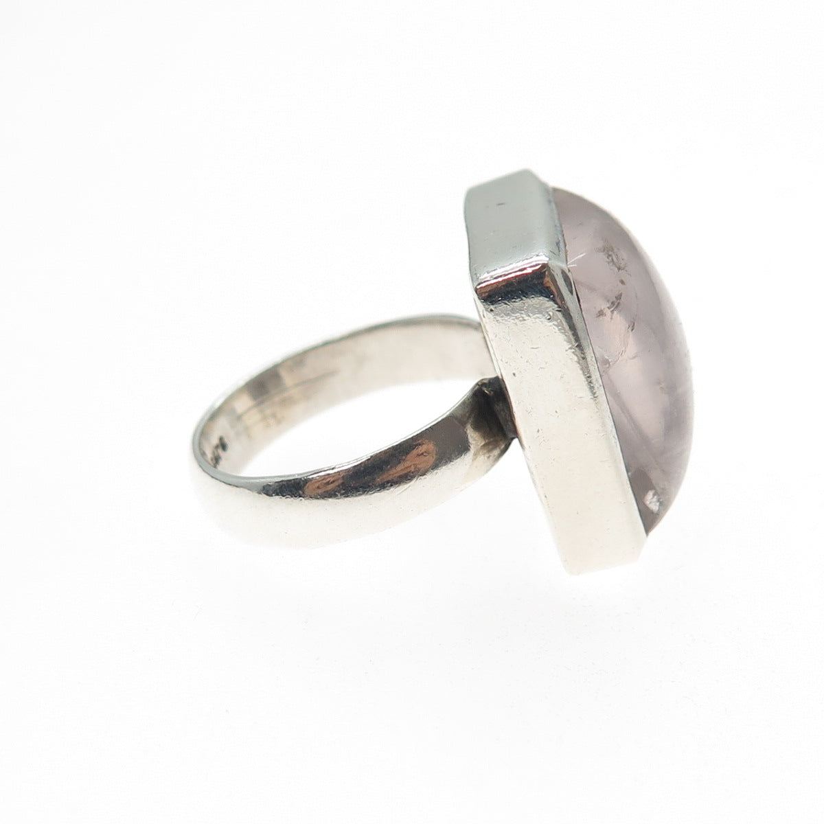 SAJEN 925 Sterling Silver Vintage Real Rose Quartz Modernist Ring Size 6