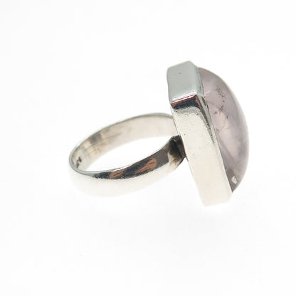 SAJEN 925 Sterling Silver Vintage Real Rose Quartz Modernist Ring Size 6