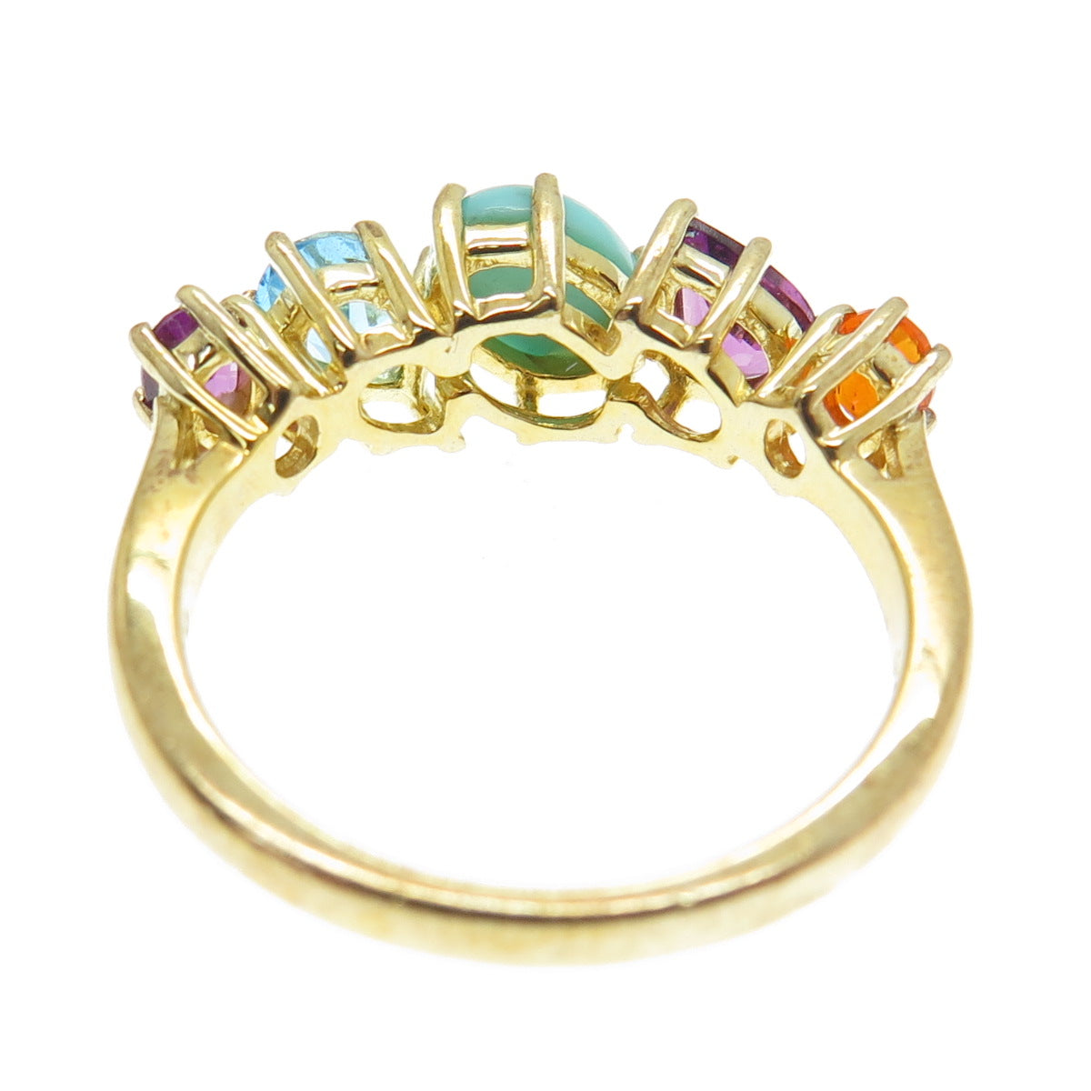 925 Sterling Silver Gold Plated Real Turquoise Topaz Amethyst & Opal Ring Size 7