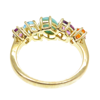 925 Sterling Silver Gold Plated Real Turquoise Topaz Amethyst & Opal Ring Size 7