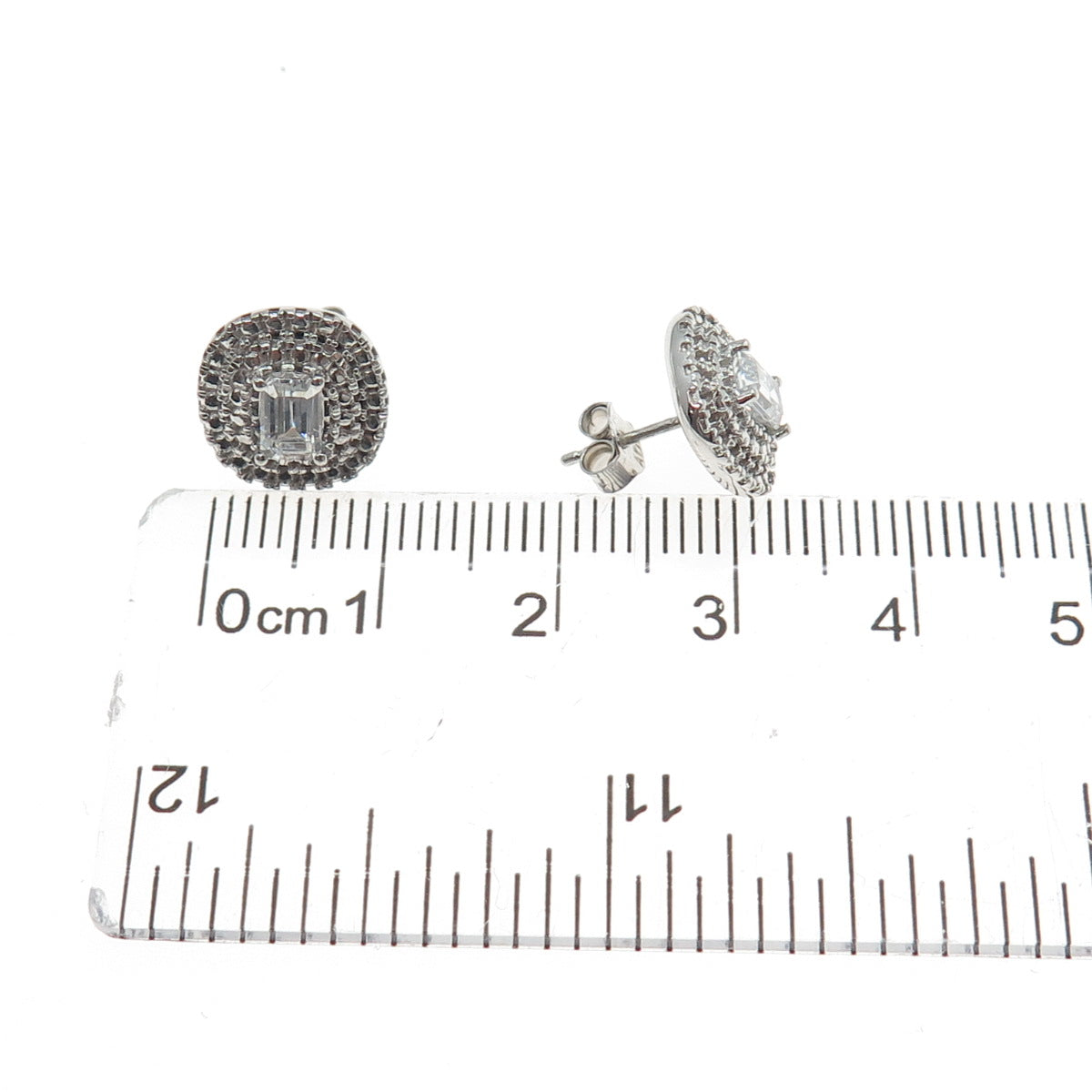 925 Sterling Silver Emerald-Cut C Z Cushion Stud Earrings
