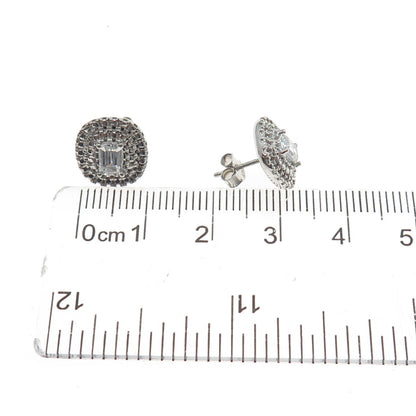 925 Sterling Silver Emerald-Cut C Z Cushion Stud Earrings