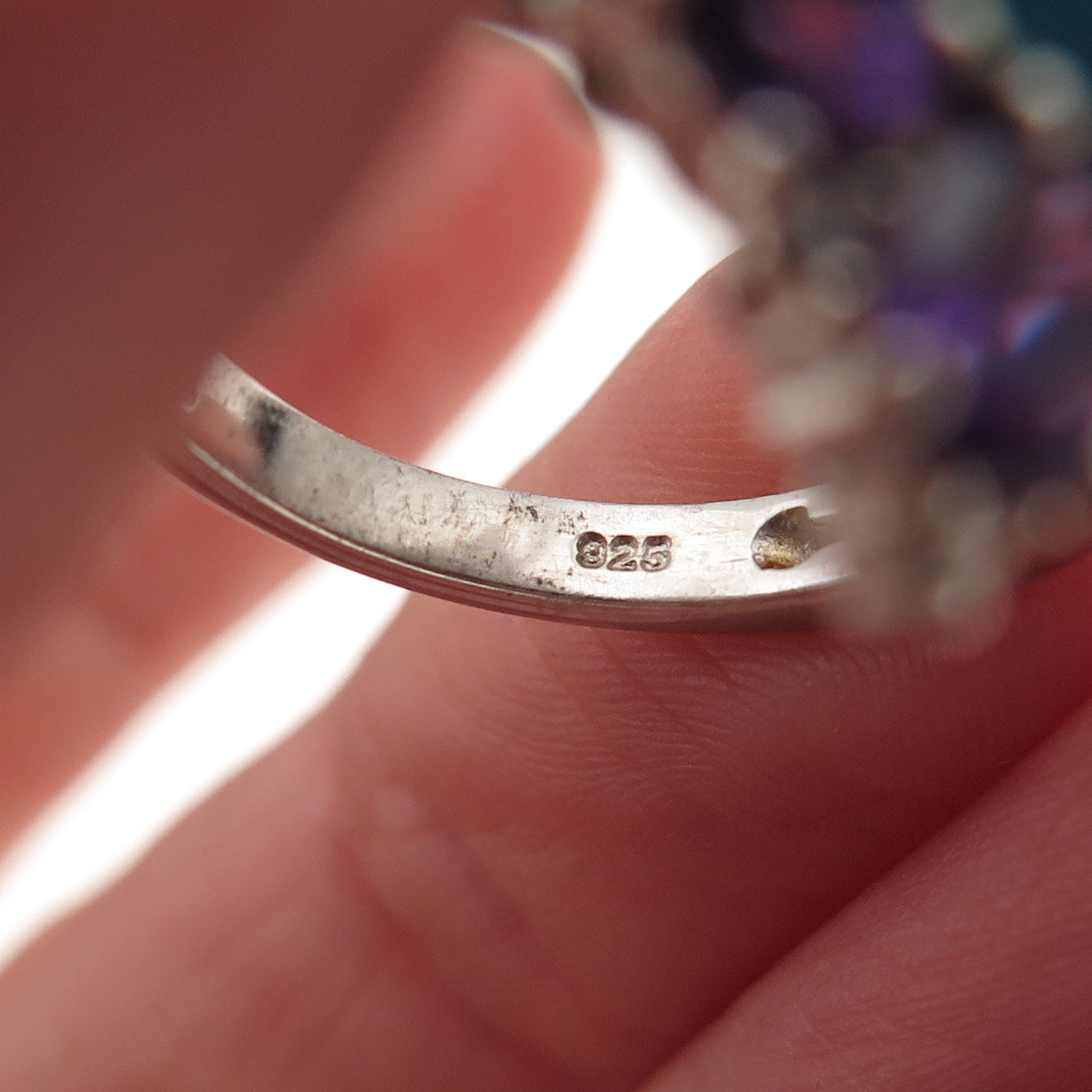Chuck Clemency 925 Sterling Silver Real Turquoise & Amethyst Ring Size 8.25