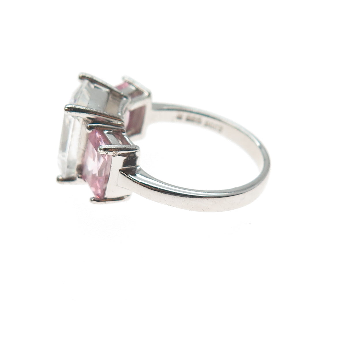 925 Sterling Silver Radiant-Cut Pink & White C Z Ring Size 6.25