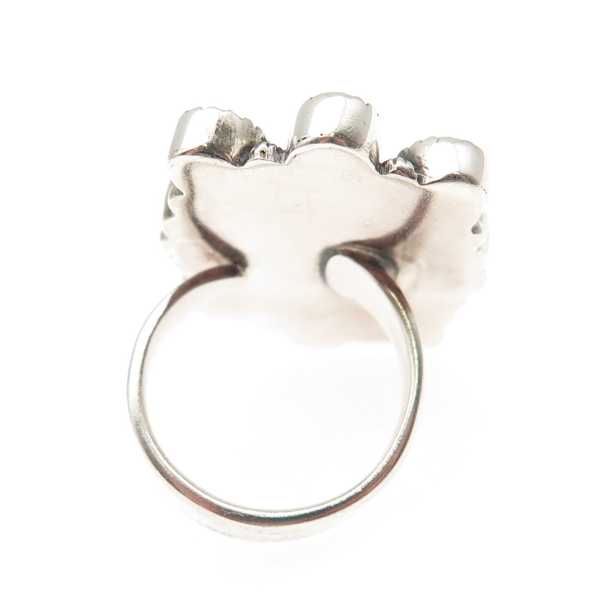 925 Sterling Silver Vintage Real Malachite & Pearl Statement Ring Size 9