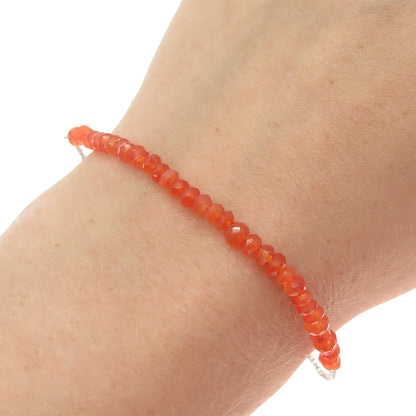 925 Sterling Silver Real Carnelian Beads Adjustable Bracelet 6-8"