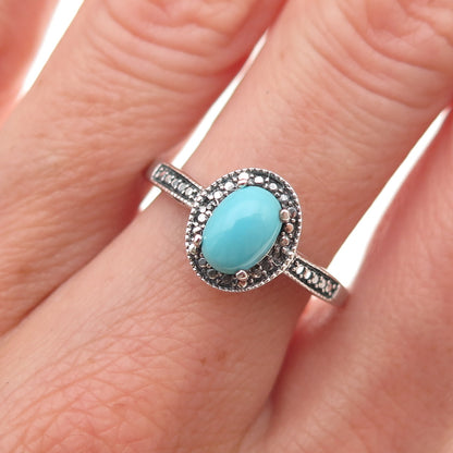 Chuck Clemency 925 Sterling Silver Real Diamond & Turquoise Ring Size 8