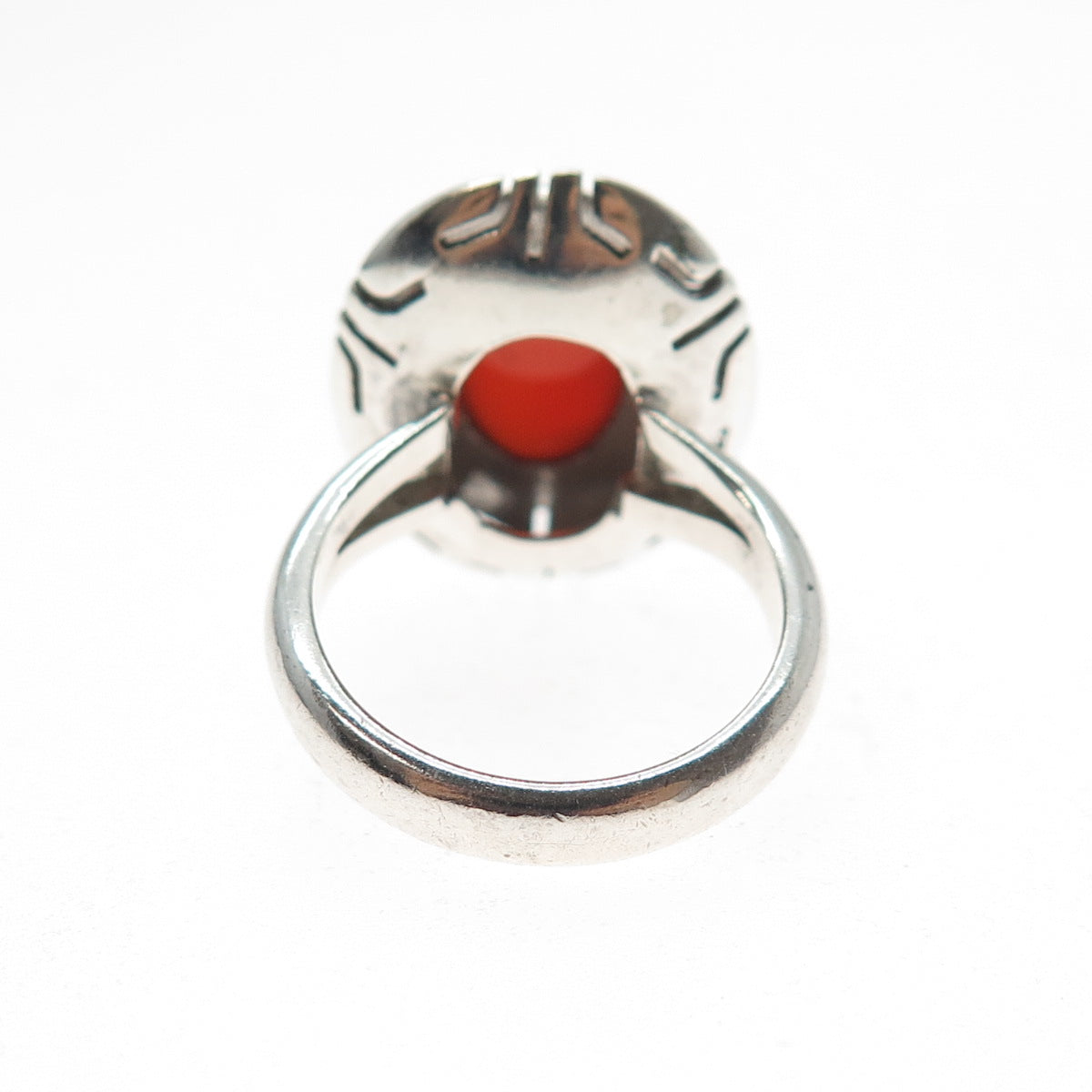 925 Sterling Silver Vintage CII Mexico Real Carnelian Tribal Ring Size 6.25