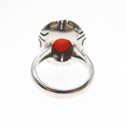 925 Sterling Silver Vintage CII Mexico Real Carnelian Tribal Ring Size 6.25