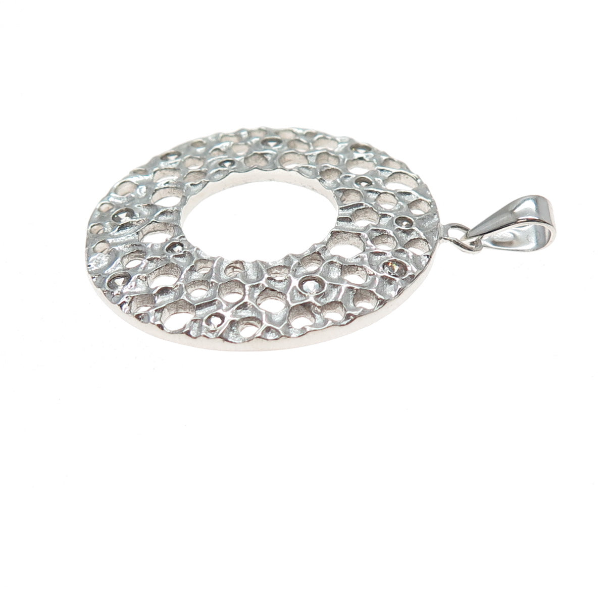 925 Sterling Silver Vintage Round-Cut C Z Modernist Disc Pendant