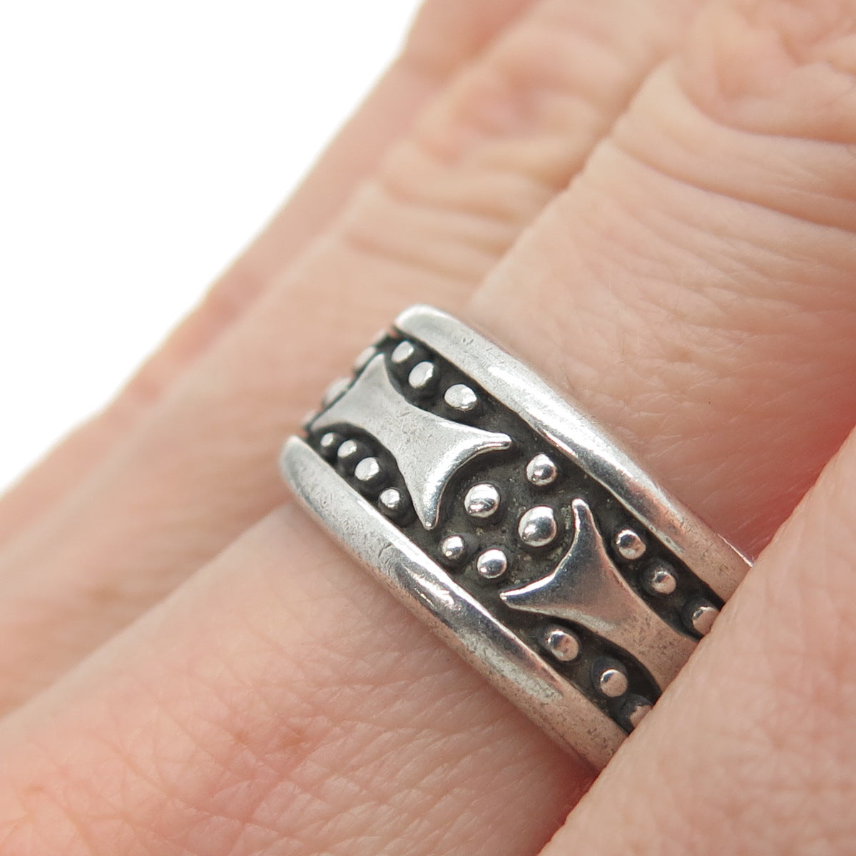 LABELLE 925 Sterling Silver Vintage Modernist Oxidized Band Ring Size 7.25