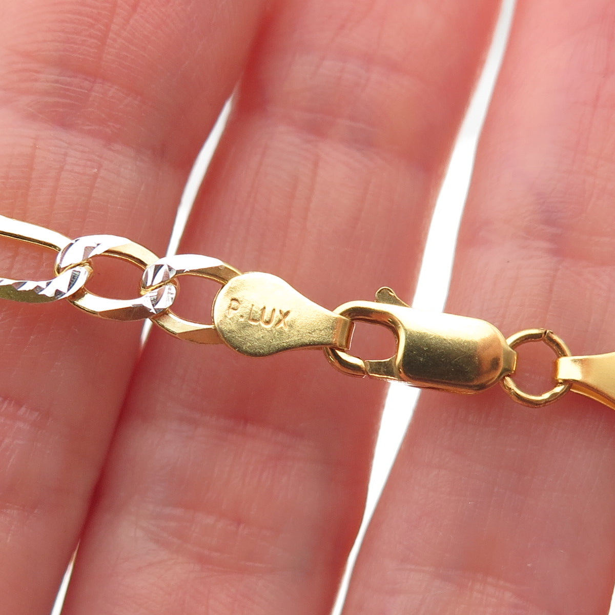 P. LUX 925 Sterling Silver 2-Tone Italy Diamond-Cut Figaro Chain Necklace 20"