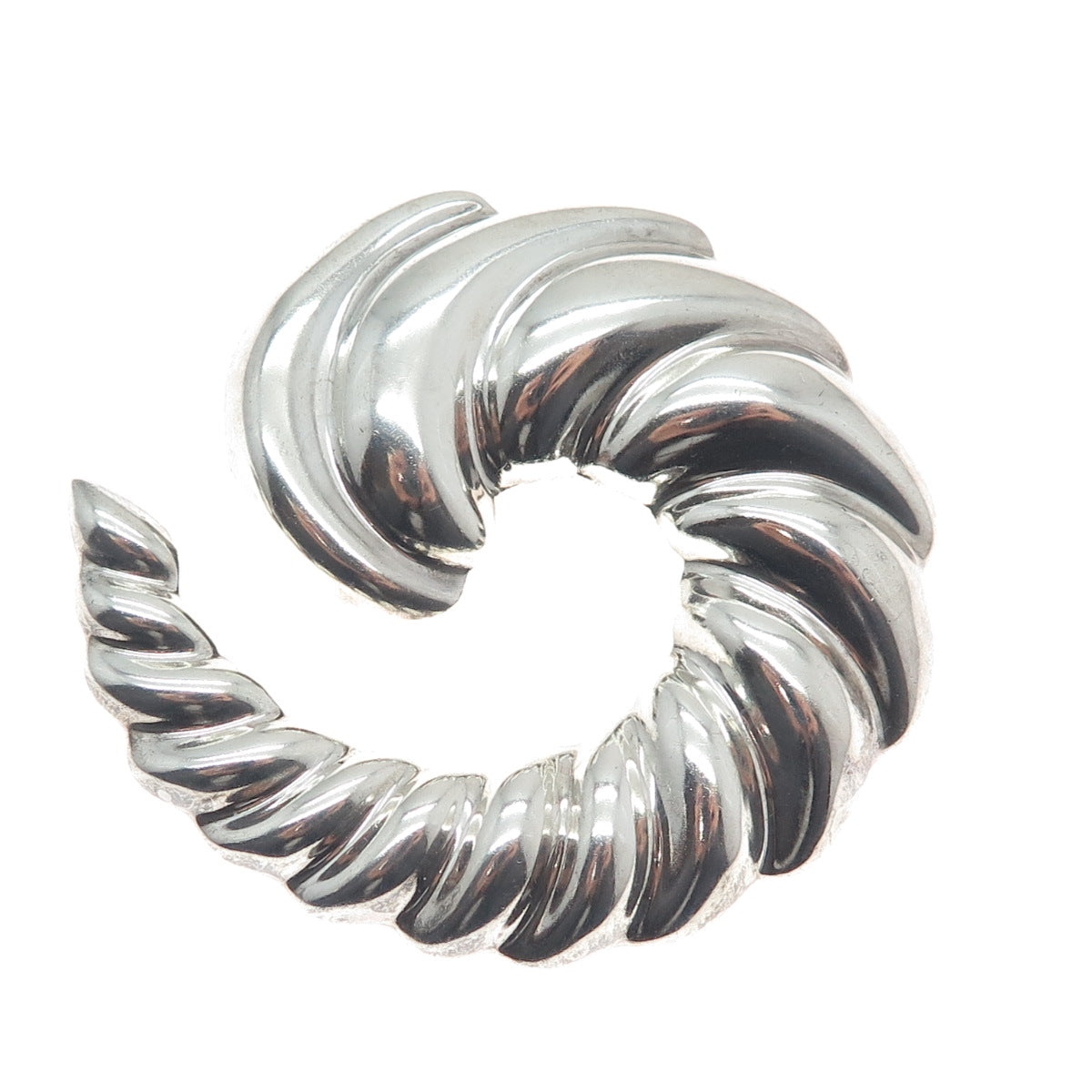 925 Sterling Silver Vintage Mexico Puffy Ribbed Spiral Pin Brooch / Pendant