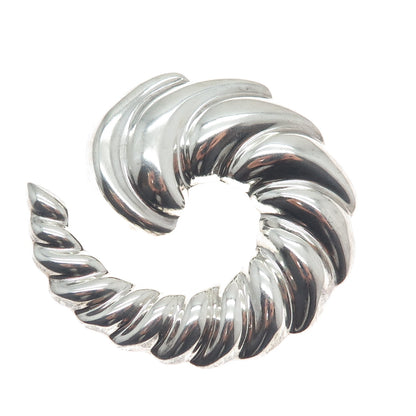 925 Sterling Silver Vintage Mexico Puffy Ribbed Spiral Pin Brooch / Pendant
