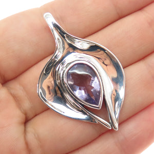 HAGIT GORALI 925 Sterling Silver Vintage Real Amethyst Modernist Charm Pendant