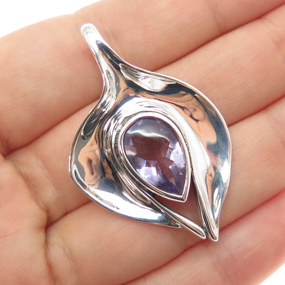 HAGIT GORALI 925 Sterling Silver Vintage Real Amethyst Modernist Charm Pendant