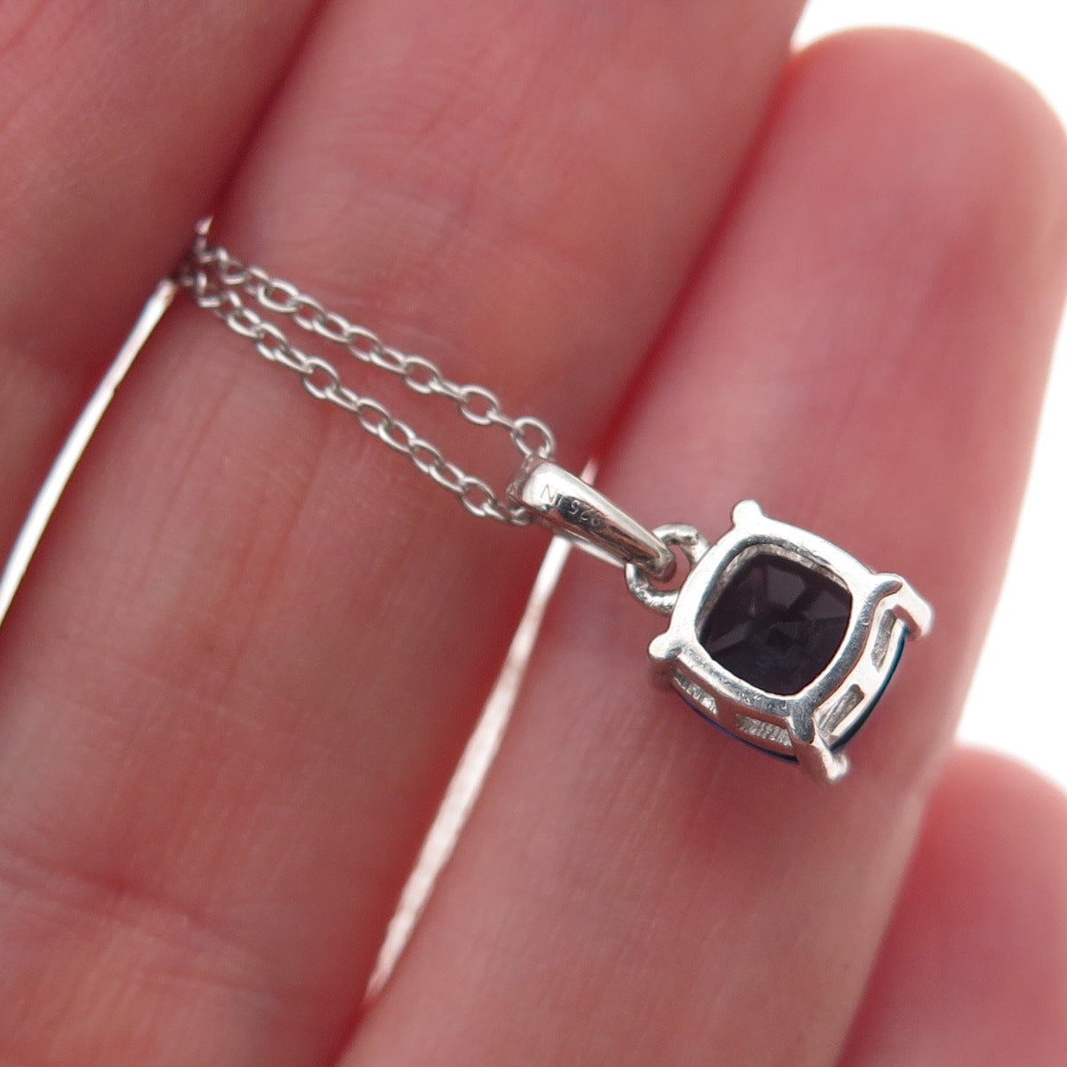 925 Sterling Silver Cushion-Cut Blue C Z Cable Chain Necklace 18"