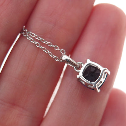 925 Sterling Silver Cushion-Cut Blue C Z Cable Chain Necklace 18"