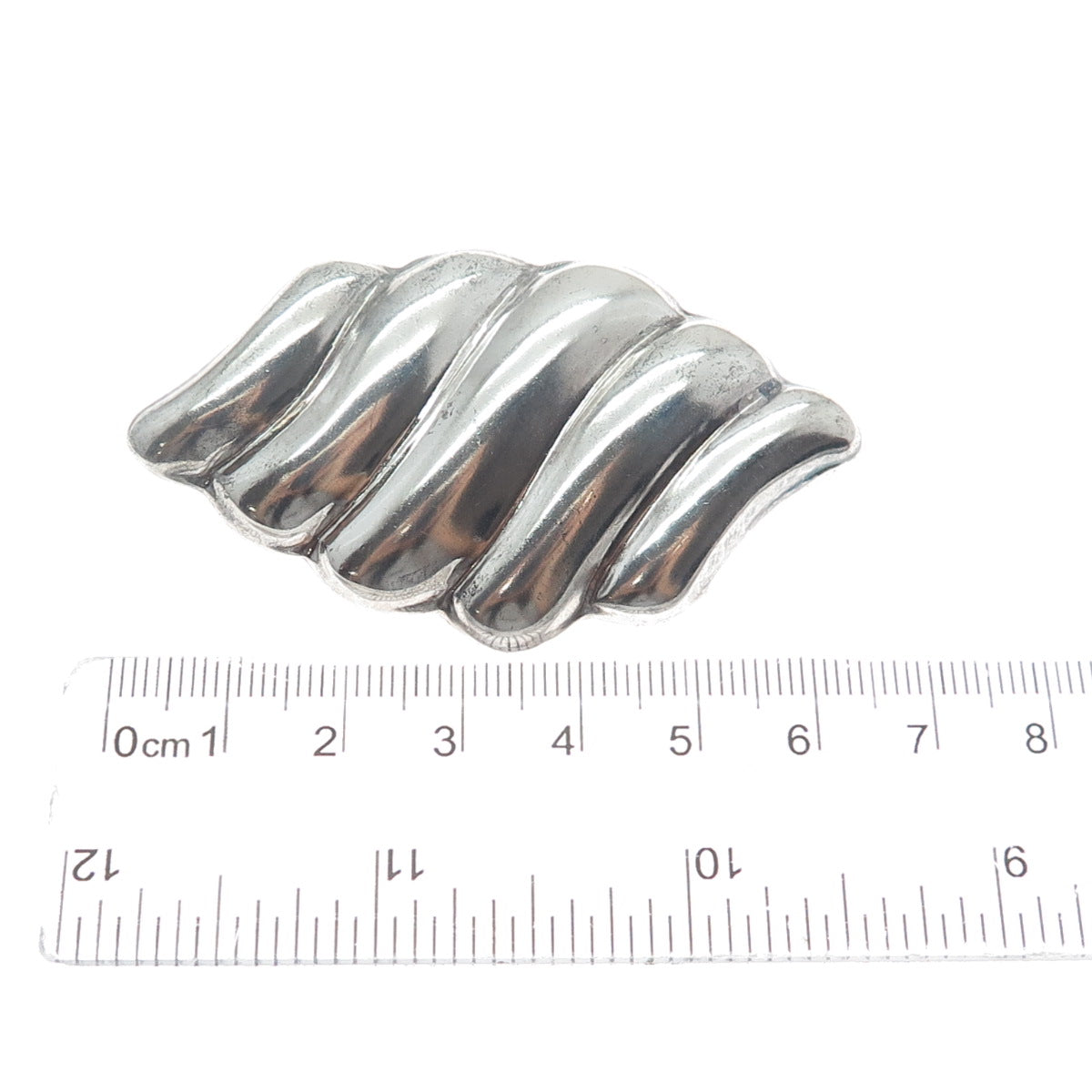 925 Sterling Silver Vintage Mexico Modernist Puffy Ribbed Pin Brooch / Pendant