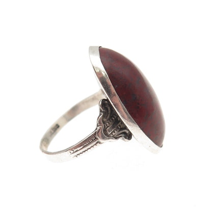 925 Sterling Silver Antique Art Deco Real Cabochon Red Agate Ring Size 6
