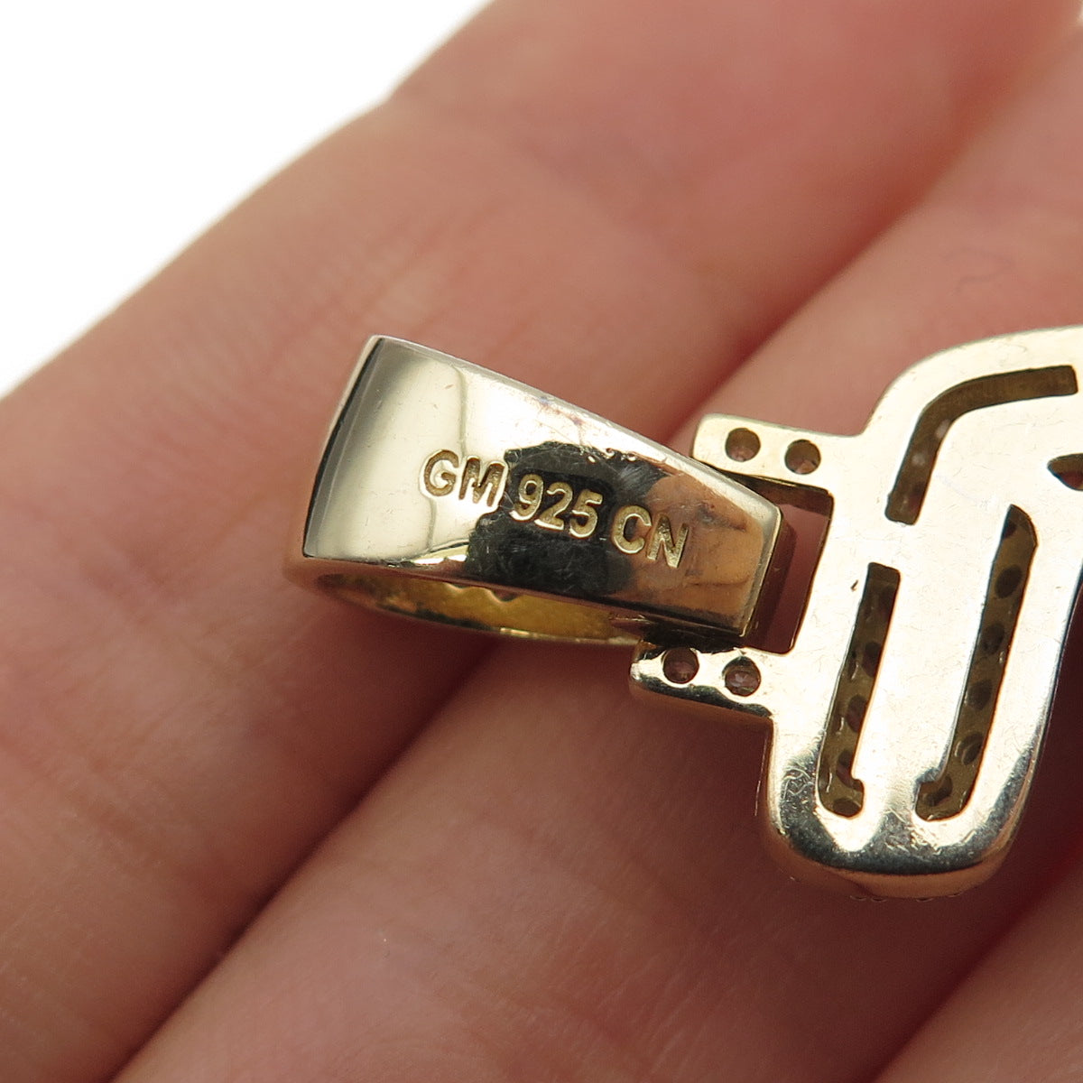 925 Sterling Silver Gold Plated Round-Cut C Z Number 5 Lucky Pendant