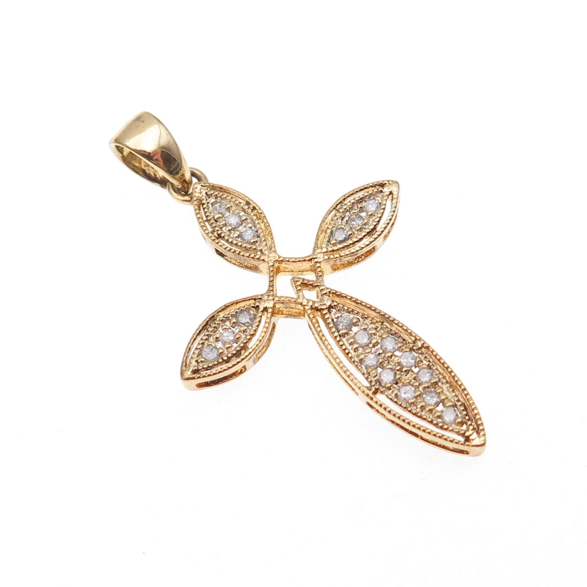 925 Sterling Silver Gold Plated Real Round-Cut Diamond Cross Charm Pendant