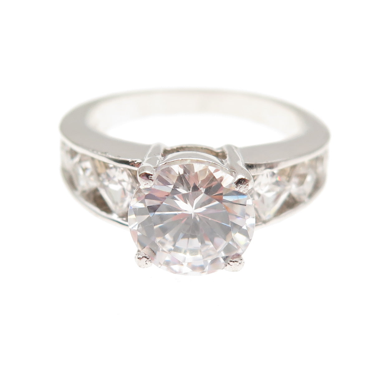 925 Sterling Silver Round & Princess-Cut C Z Engagement Ring Size 9