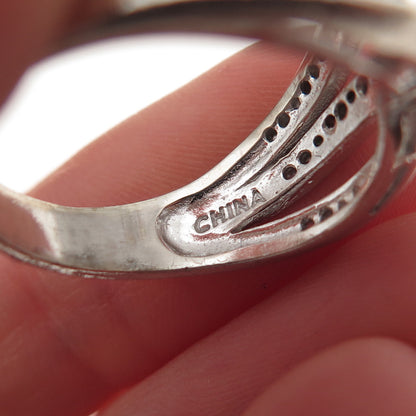 Dee Berkle 925 Sterling Silver Real Round-Cut Diamond Crisscross Ring Size 8.25