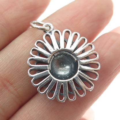 925 Sterling Silver Vintage Modernist Floral Pendant