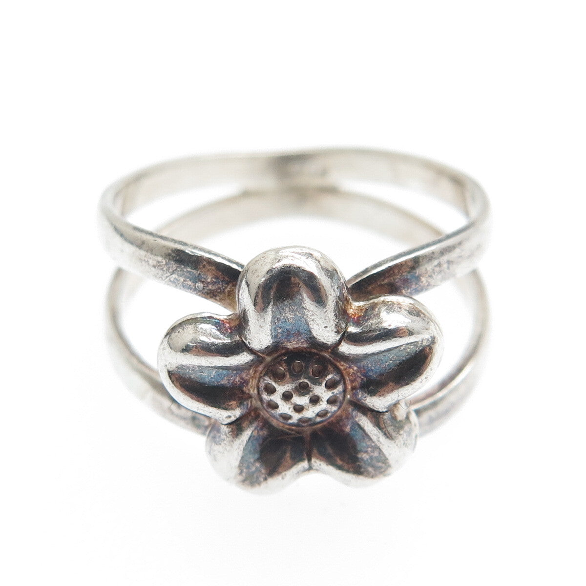 925 Sterling Silver Vintage Flower Blossom Oxidized Ring Size 6.5