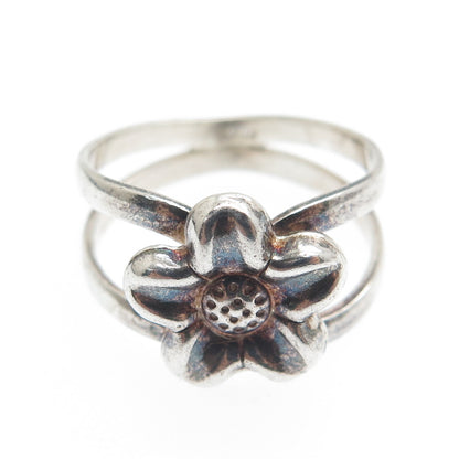 925 Sterling Silver Vintage Flower Blossom Oxidized Ring Size 6.5