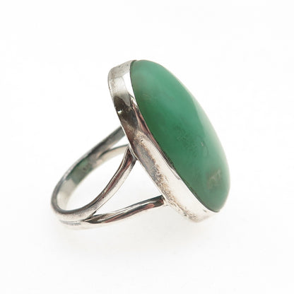 925 Sterling Silver Vintage Real Cabochon Chrysoprase Oxidized Ring Size 8.25