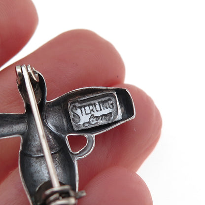 Lang 925 Sterling Silver Antique Art Deco Bowling Pins Oxidized Pin Brooch