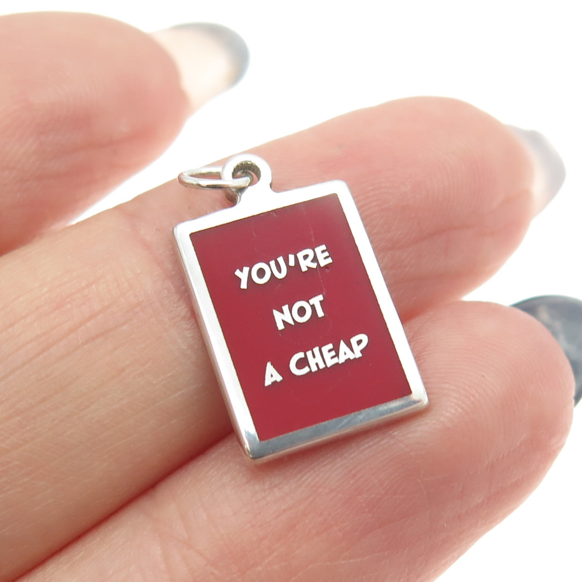 925 Sterling Silver Red Enamel "You're Not A Cheap" Minimalist Charm Pendant