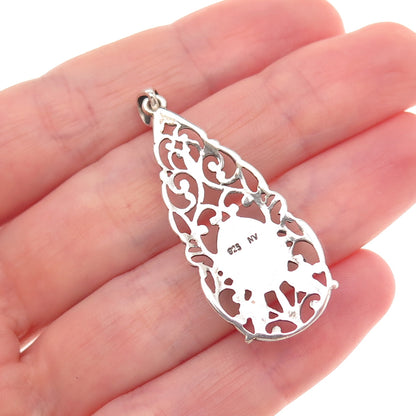 Nevada Sterling Silver Vintage Real Abalone Shell Floral Scroll Charm Pendant