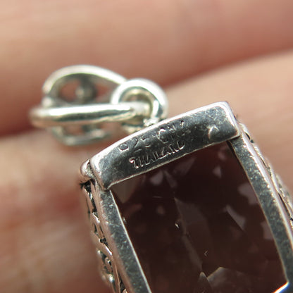 925 Sterling Silver Vintage Real Smoky Quartz Ornate Pendant