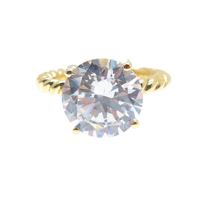 DSMK 925 Sterling Gold Plated Round-Cut C Z Twisted Engagement Ring Size 6