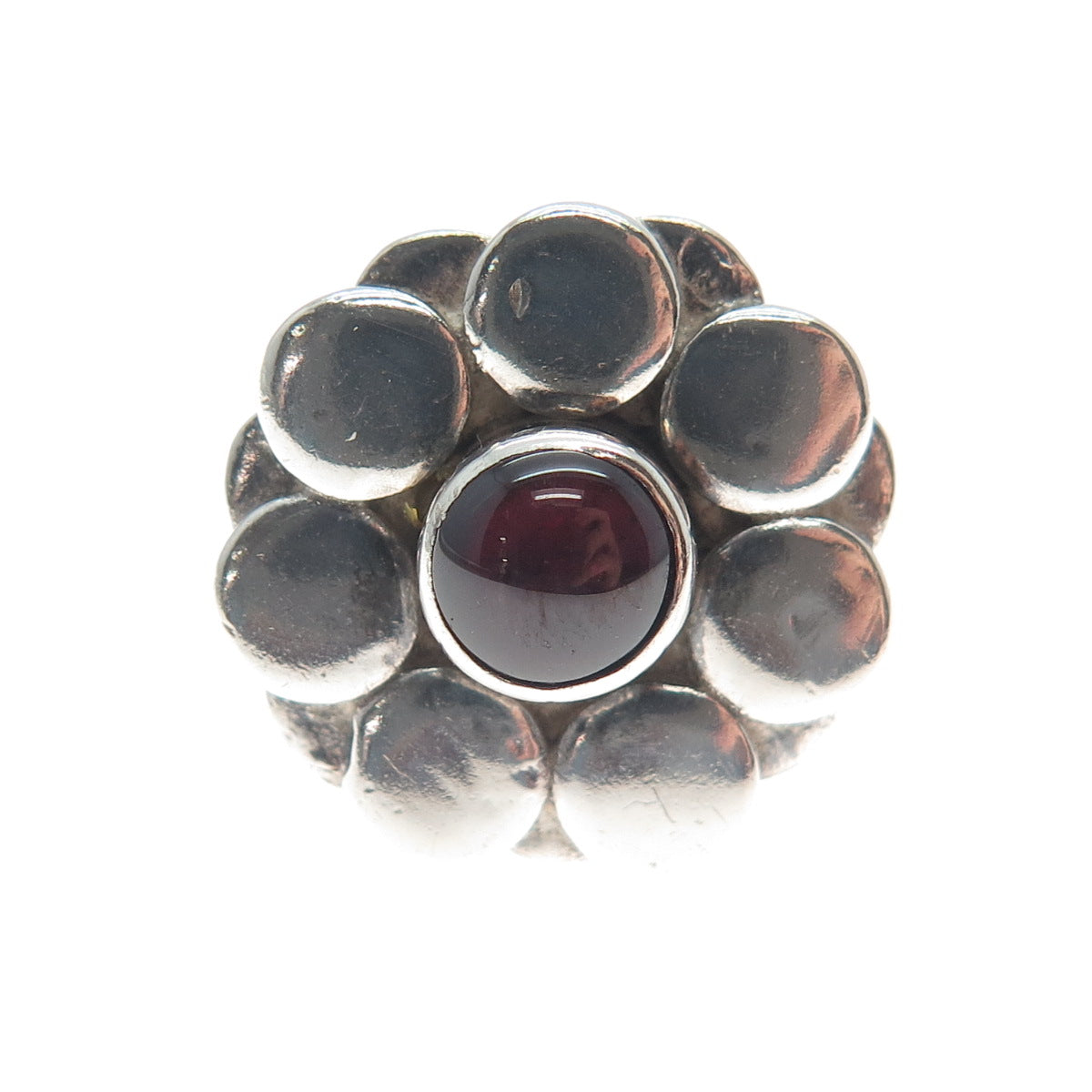 925 Sterling Silver Vintage Real Tourmaline Gem Flower Modernist Ring Size 6