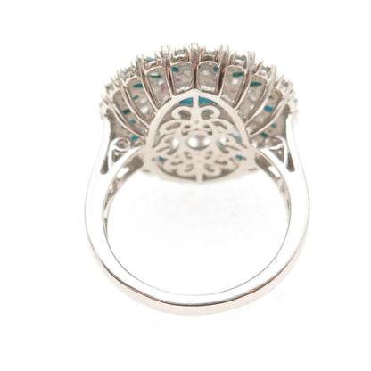Chuck Clemency Sterling Silver Real Turquoise Pink & White Topaz Ring Size 8.25