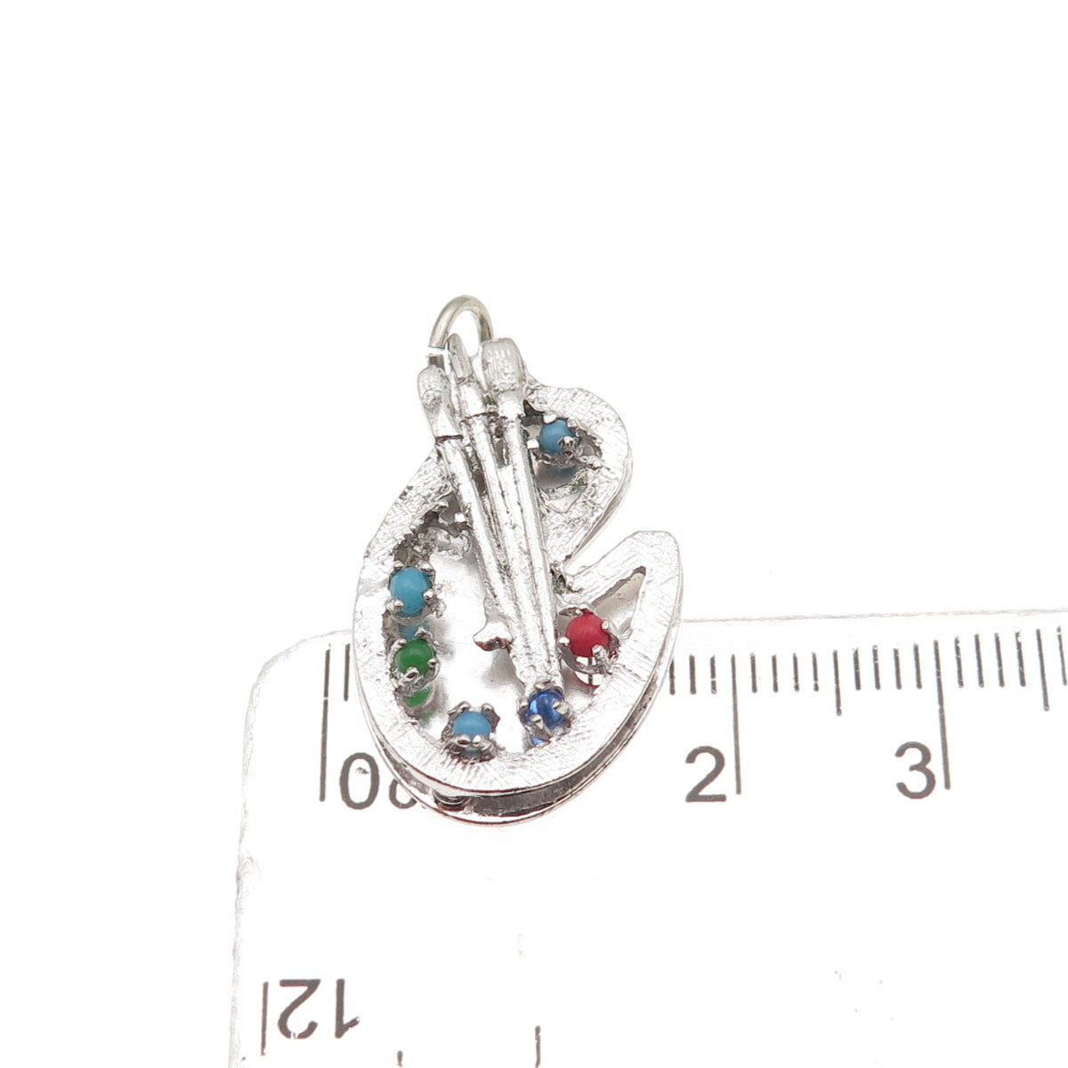 M&M Mark Mercy 925 Sterling Silver Vintage Rhinestone Artist's Palette Pendant